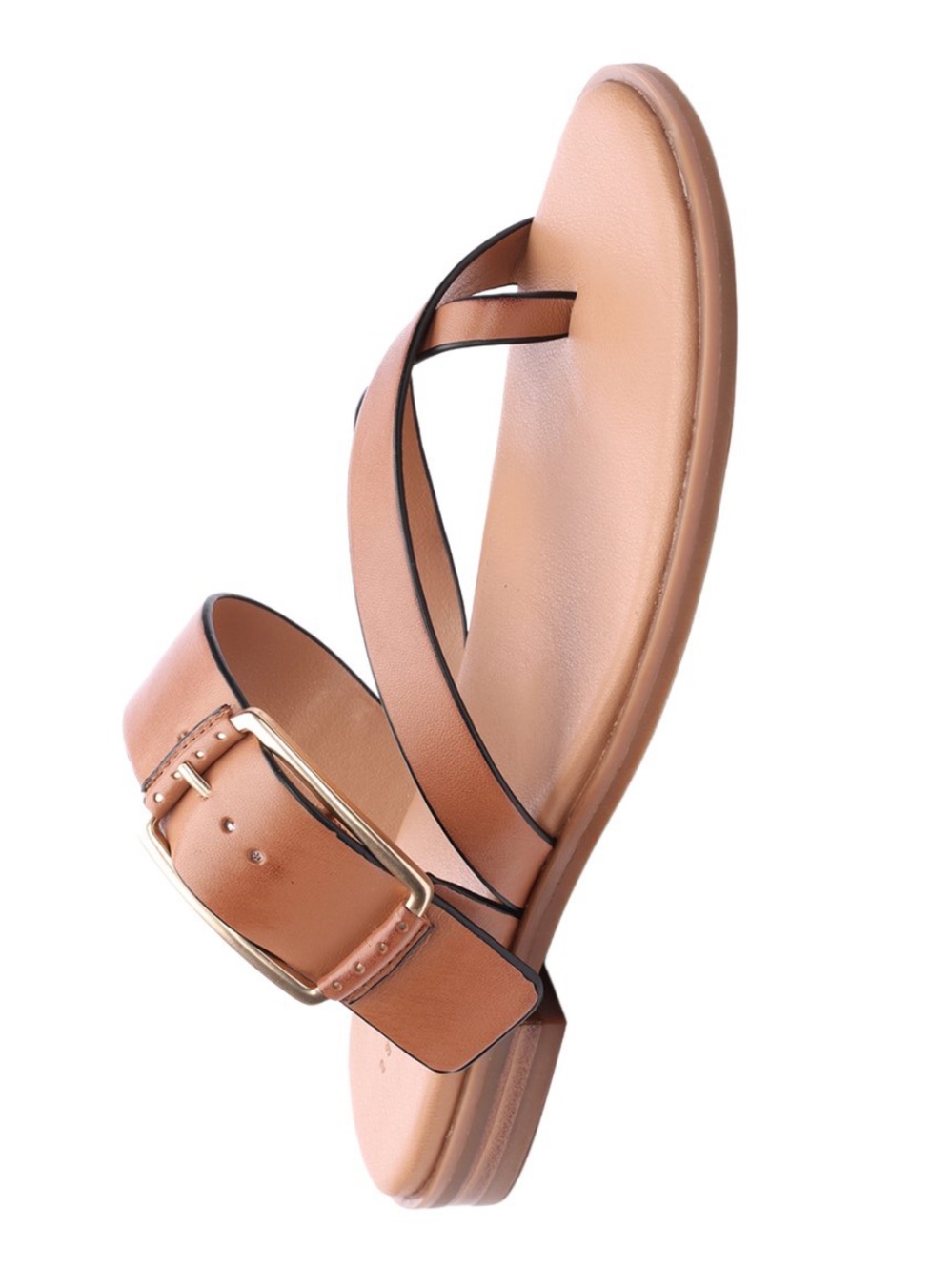 Women's Tan Buckle Slide Sandal - Minimal Cross Strap